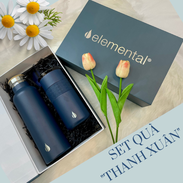 Set hộp quà tặng Sinh nhật, set Thanh Xuân, bình giữ nhiệt và ly giữ nhiệt Elemental cao cấp
