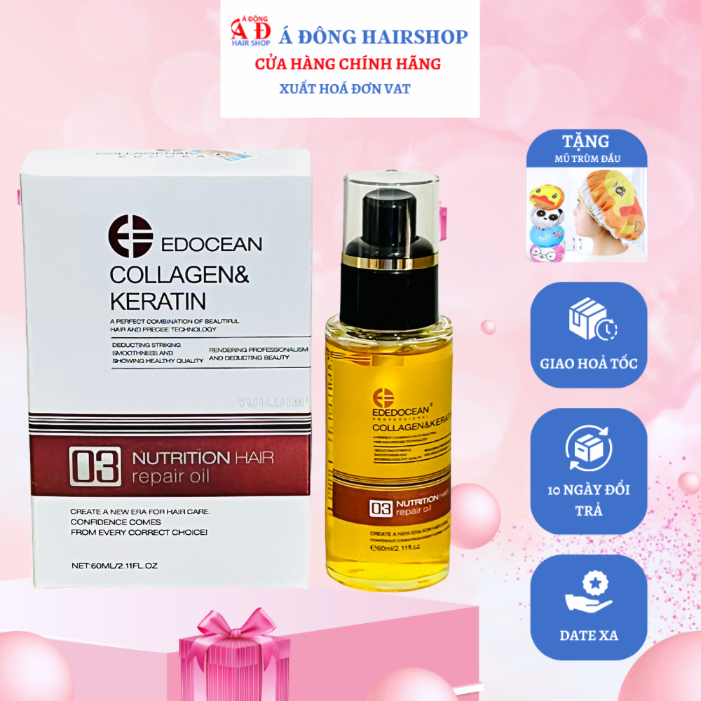 Tinh dầu bóng Edocean collagen hair oil dưỡng tóc 60ml
