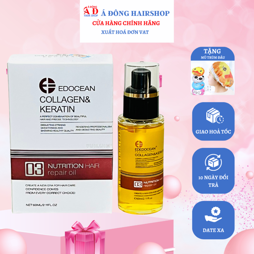 [+Tặng mũ trùm] Tinh dầu bóng Edocean collagen hair oil dưỡng tóc 60ml