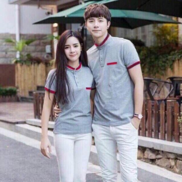 Áo thun cổ trụ unisex viền trang trí