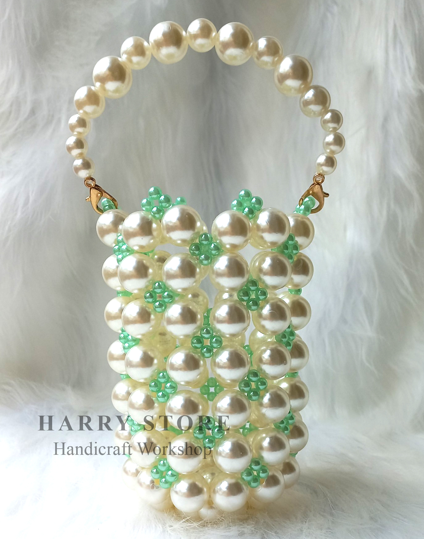 Túi đan handmade hạt ngọc trai HRRB1-XN có dây đeo chéo dài 110cm, quyến rũ sành điệu phong cách hiện đại