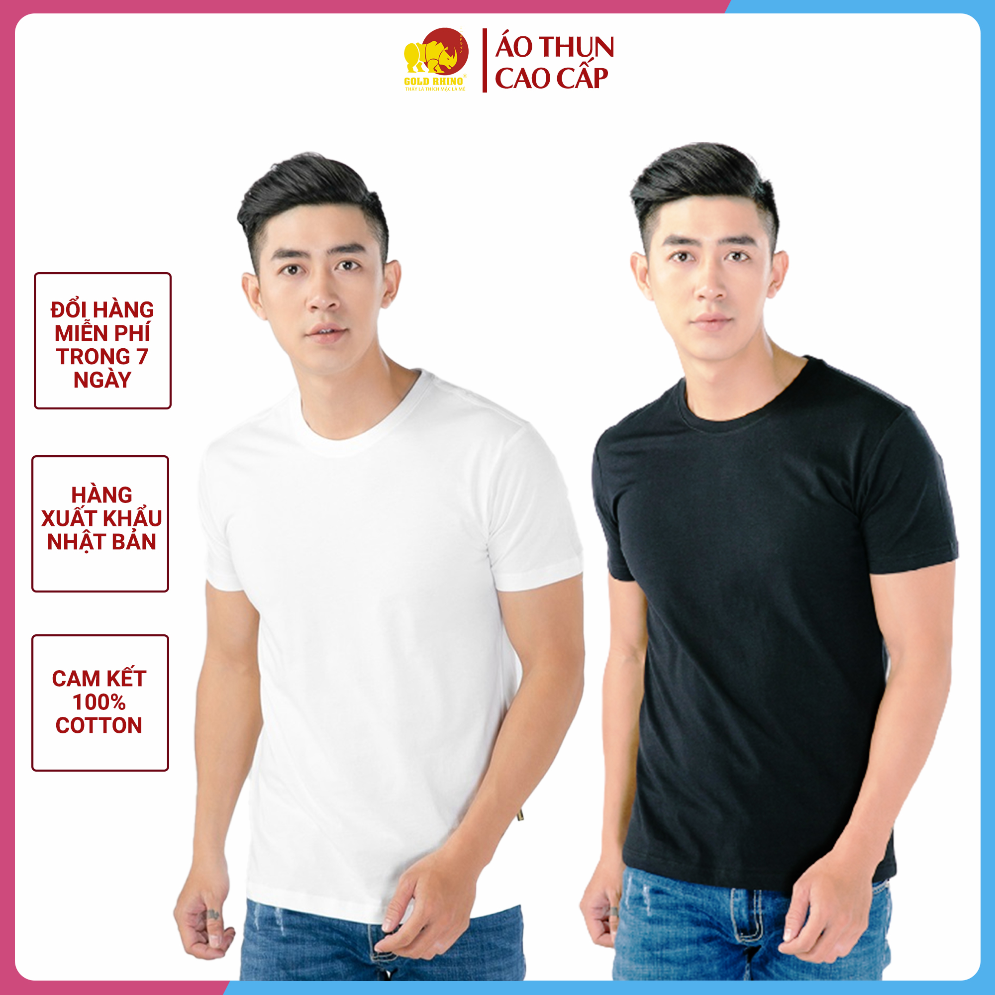 Áo thun nam trơn Gold Rhino cao cấp, 2 màu Trắng  Đen, hàng xuất khẩu Nhật Bản, 100 cotton chất xịn, áo phông nam trơn mềm mịn, thấm hút mồ hôi, kháng khuẩn, khử mùi hôi triệt để – Hàng chính hãng – Đen – XXL 86-102kg, cao >1m75 size XXL – Đen