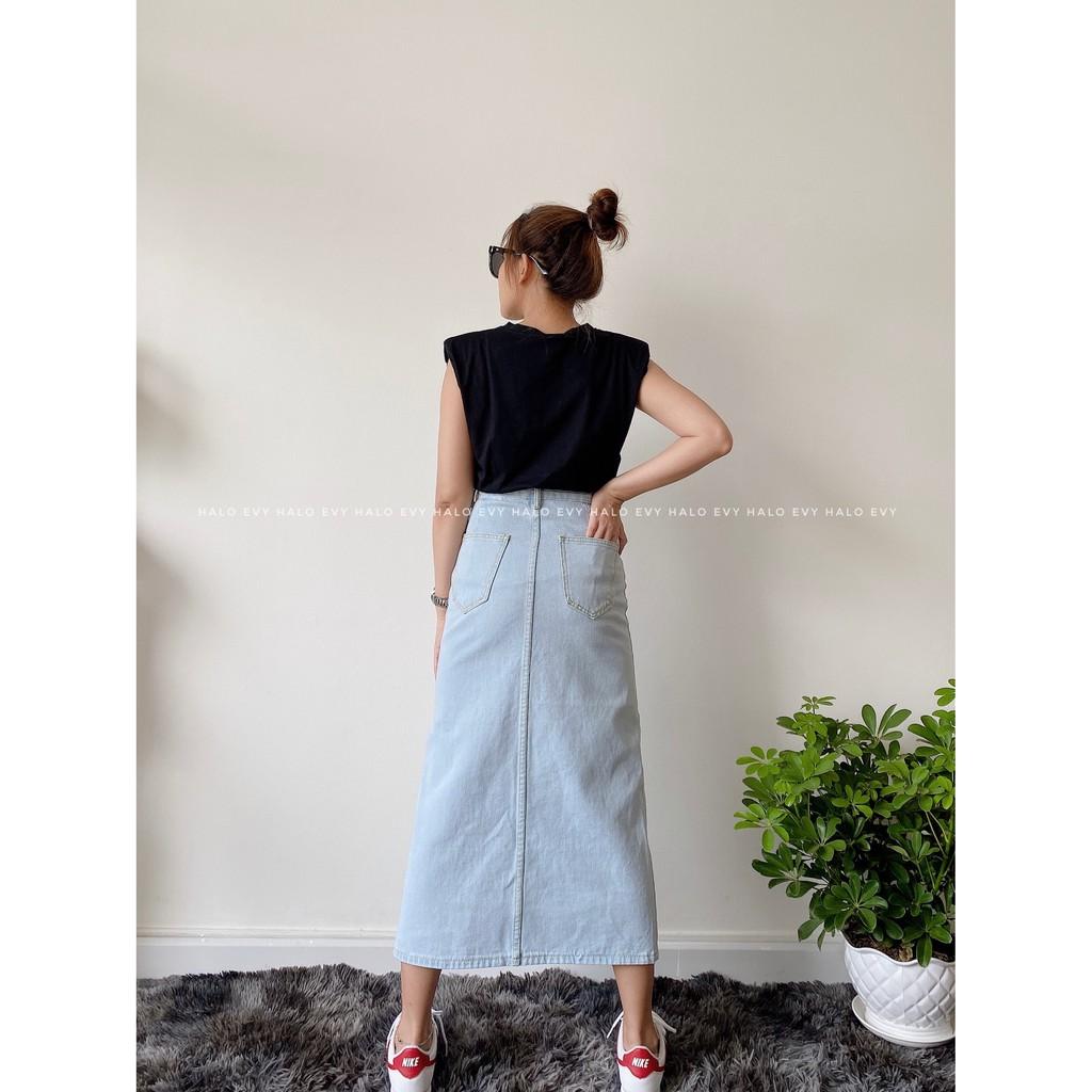 Chân Váy Phong Cách Hàn Quốc - Denim Chữ A Lưng Cao Ôm Dáng Xinh Xắn