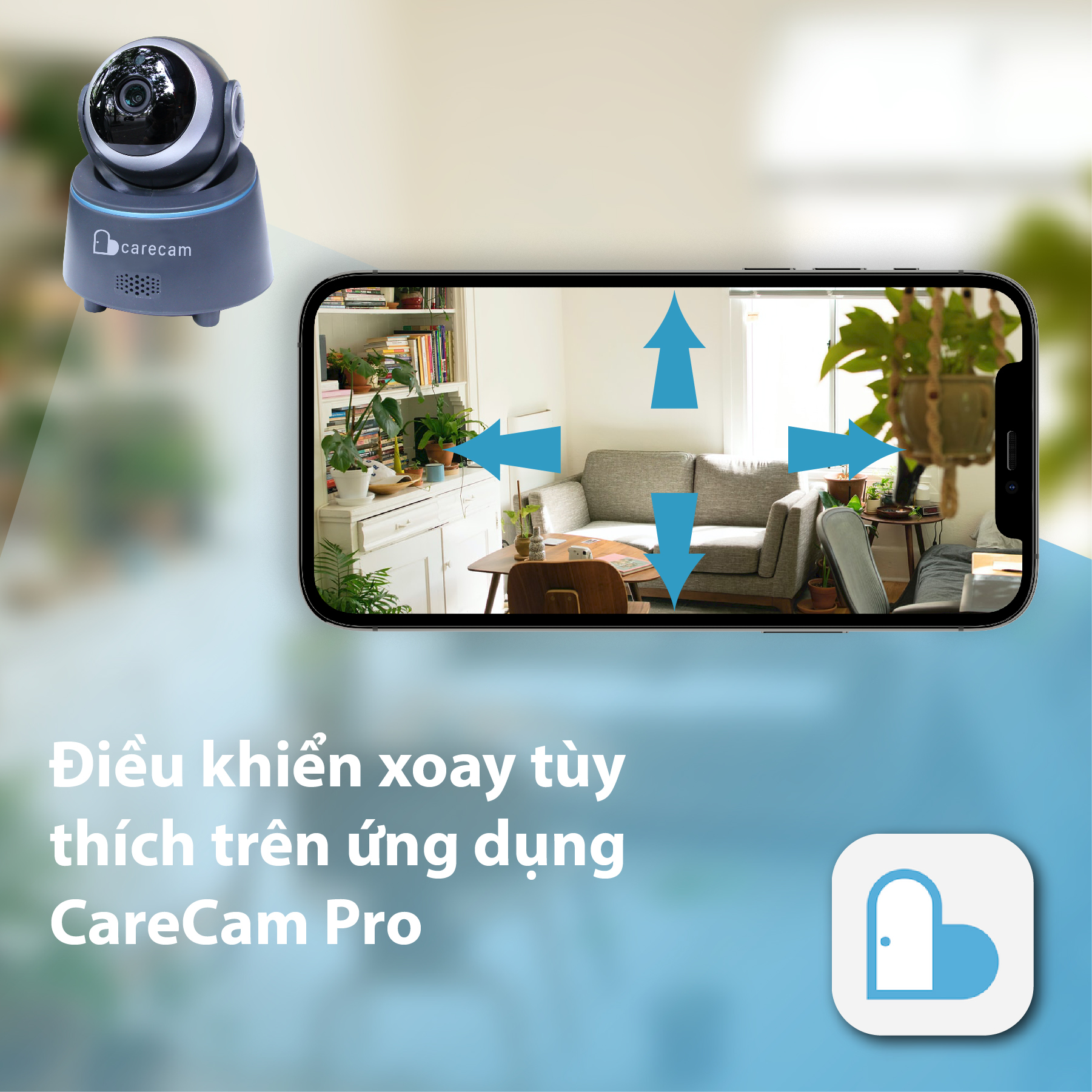 Camera wifi trong nhà Carecam CHY200 2.0MP Full HD, xoay 360 độ, đàm thoại 2 chiều, hỗ trợ thẻ nhớ lên đến 128G, Cảnh báo chống trộm, nhỏ gọn dễ lắp đặt – Hàng nhập khẩu