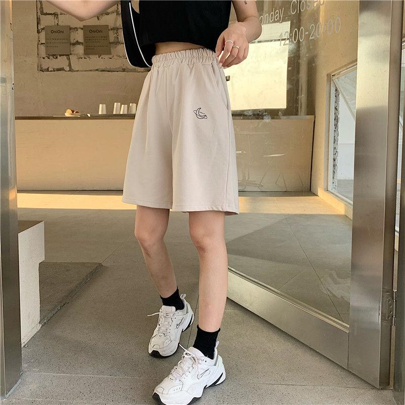 Bông Tai Kẹp Thun Cao Cấp Mặt Trăng Quần Short Thêu Aó Thể Thao Mùa Hè BF Giày Chạy Bộ Quần Short Nữ Biker Quần Baggy Ngắn