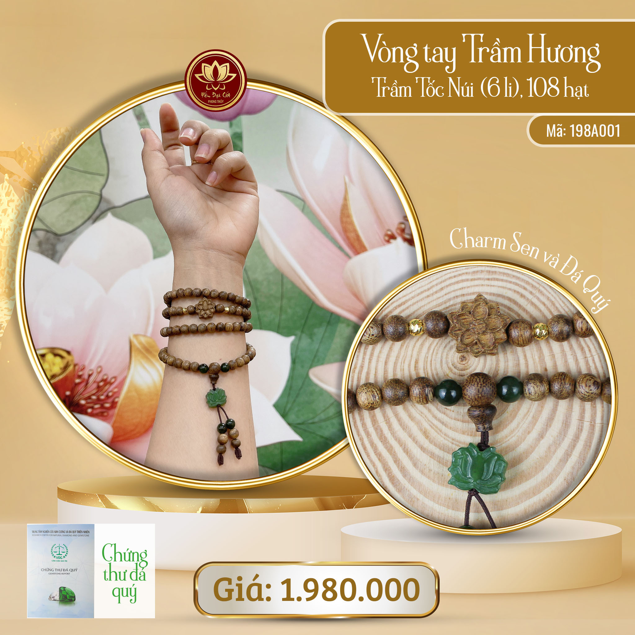 Vòng Tay Trầm Tốc Núi 6 Ly, 108 Hạt 198A001