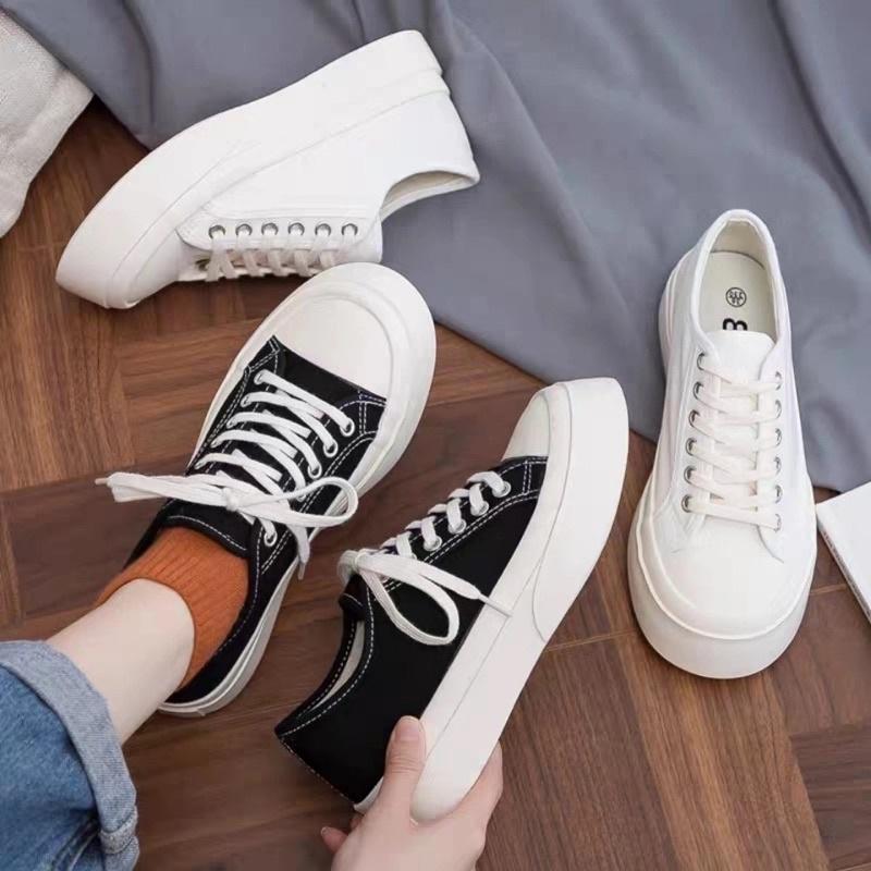 Giày Thể Thao Nam Nữ Sneaker Màu Đen Xanh Trắng Hồng Basic Độn Đế Chất Vải Phong Cách Ulzzang Hàn Quốc Đủ Size Loại 1