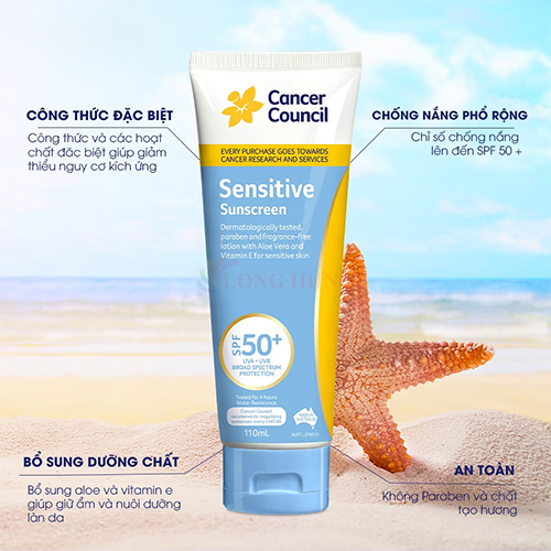 Kem chống nắng cho da nhạy cảm Cancer Council Sensitive Sunscreen SPF50+ - Hàng chính hãng