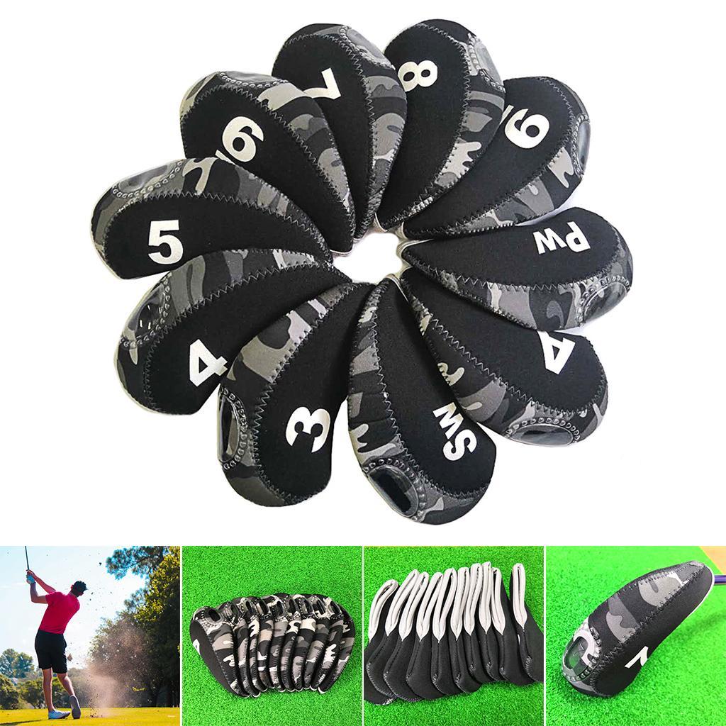 10Pcs/Pack Golf Iron Covers Set 3,4,5,6,7,8,9,S,A, Most Irons Soft