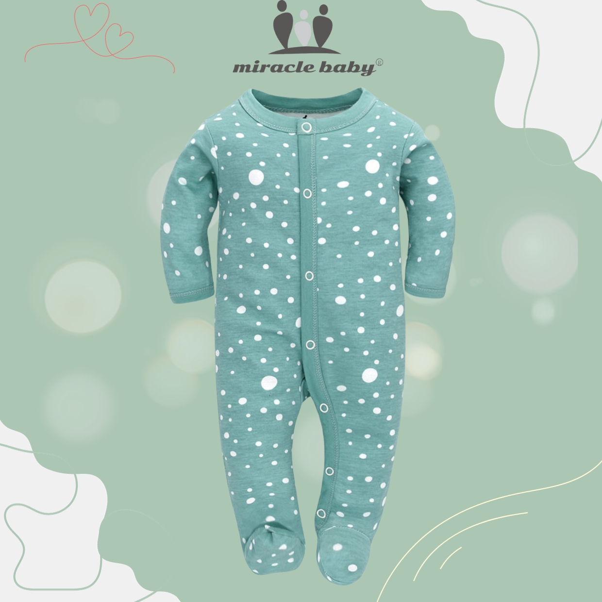 Jumpsuit/Bodysuit Tay Dài chất liệu 100% cotton Miraclebaby cho Bé Trai, Bé Gái (Từ 1-2 tháng, 2-4 tháng, 5-7 tháng)