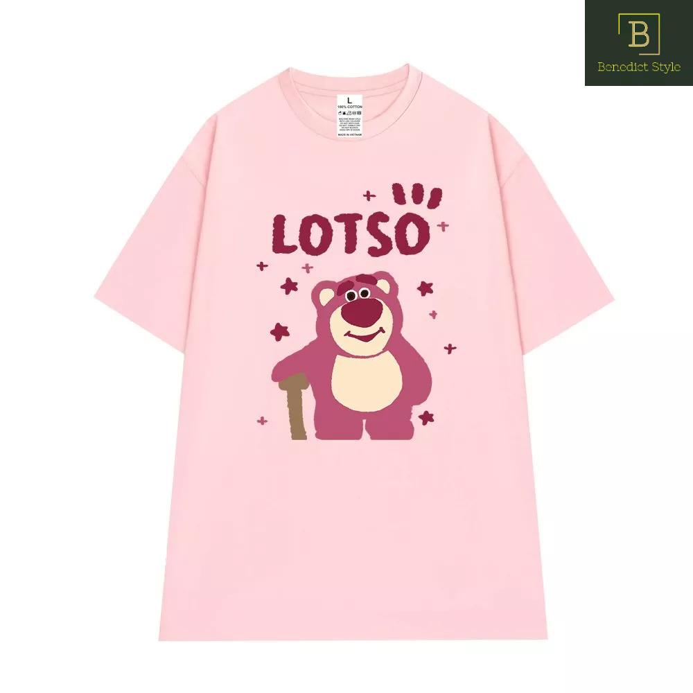 Áo thun tay lỡ LOTSO unixsex phom rộng in hình Gấu Dâu cao cấp