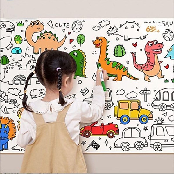 Cuộn tranh tô màu dán tường có thể cắt dán làm sticker dài 3m rộng 30cm cho bé