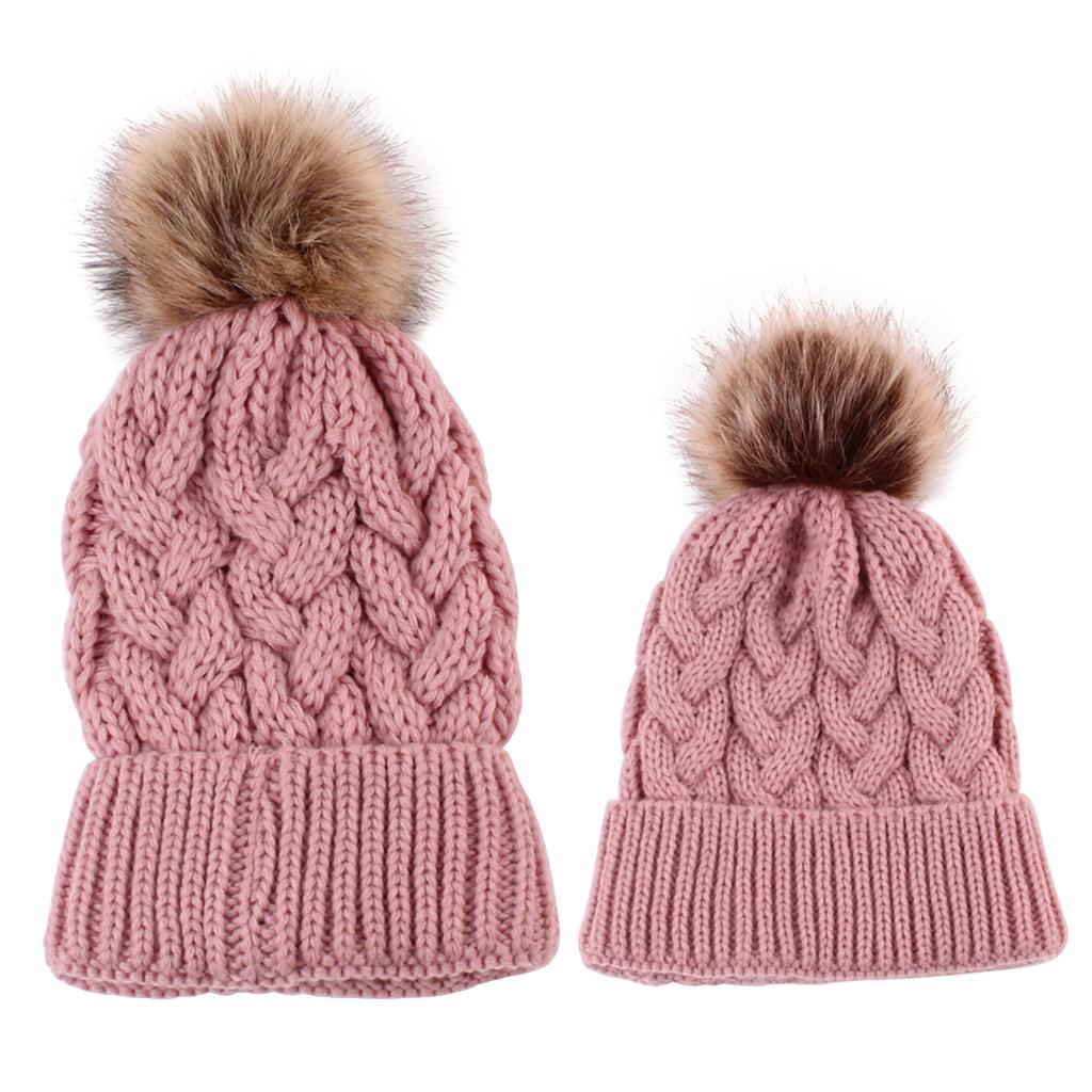 2Pcs Mummy and Me Parent-child Beanie Winter Hat Knit Warm Snow Skull Cap