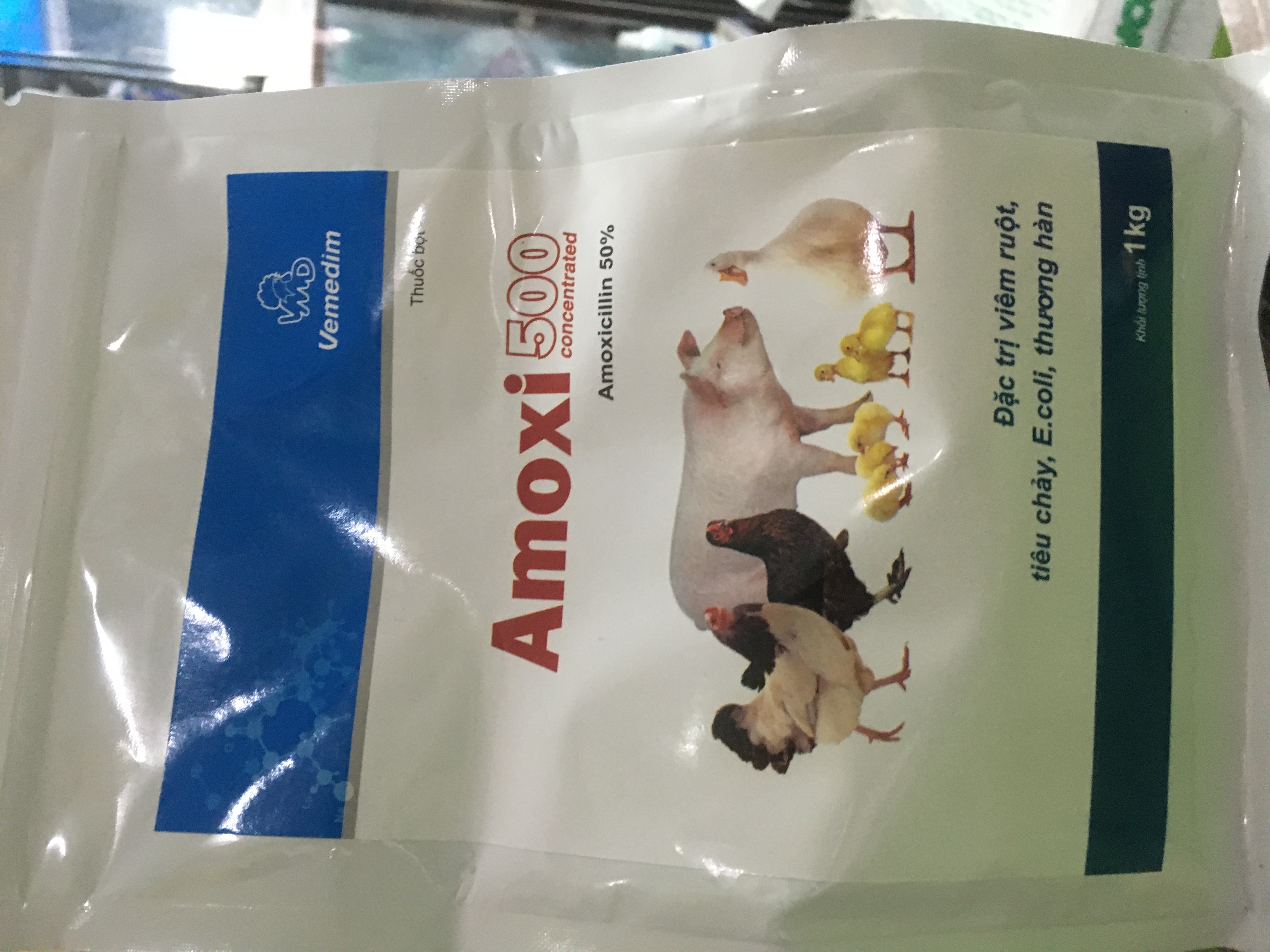 Amoxi 500 ngăn ngừa viêm ruột,tiêu chảy , ecoli, thương hàn cho heo gà vịt trâu bò vemedim