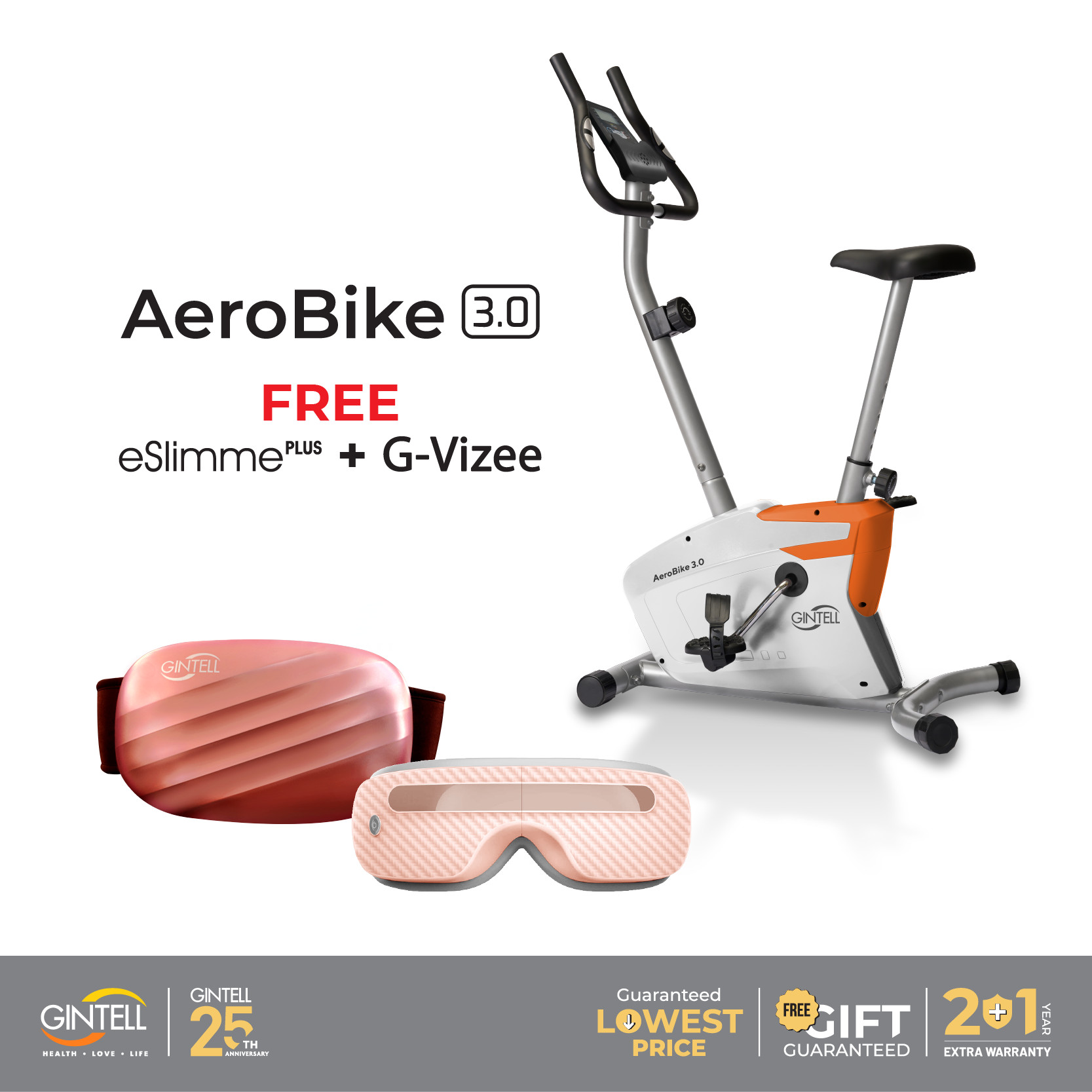 Xe Đạp Tập AERO BIKE 3.0 tặng &quot;Đai Massage eSLIMME PLUS + Máy Massage Mắt G-VIZEE&quot;