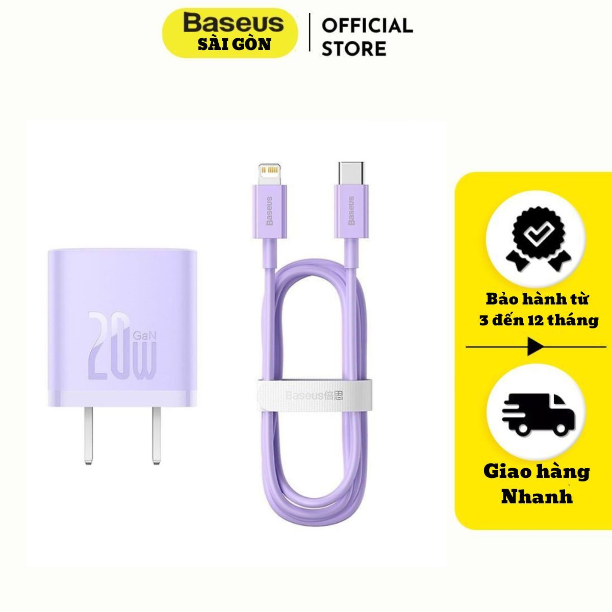 Bộ sạc nhanh cho điện thoại 20W Baseus GaN5 Fast Charger 1C (Gồm củ sạc và dây sạc C sang IP)-Hàng chính hãng