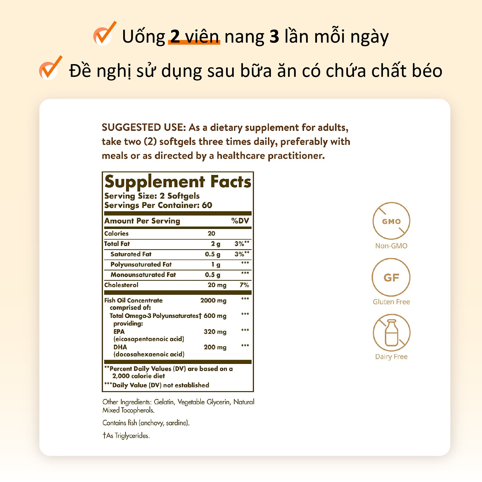 NHẬP KHẨU USA CHÍNH HÃNG - Viên uống dầu cá bổ sung omega 3, hỗ trợ giảm xơ vữa động mạch, tốt cho tim mạch, cải thiện trí nhớ Solgar Dầu cá Fish Oil Omega-3 Concentrate 120
