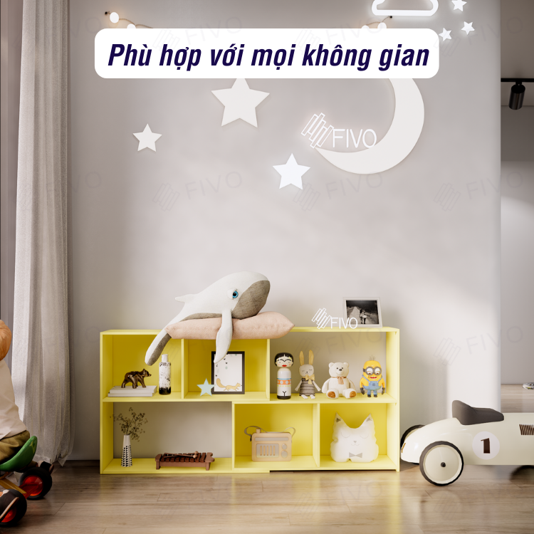 Kệ Sách Đa Dụng Để Sàn FIVO FB72 Màu Vàng, Trang Trí Phòng Cho Bé Trai, Bé Gái, Thiết Kế Thông Minh Đa Ngăn