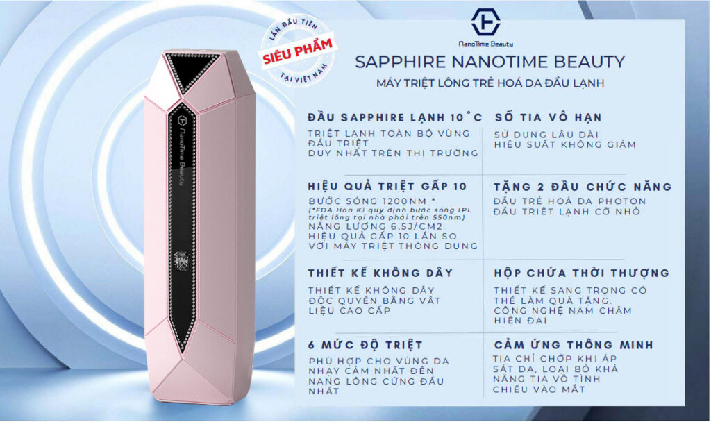 Máy triệt lông trẻ hoá da công nghệ IPL sapphire lạnh pin sạc NanoTime B65Pro Diamond