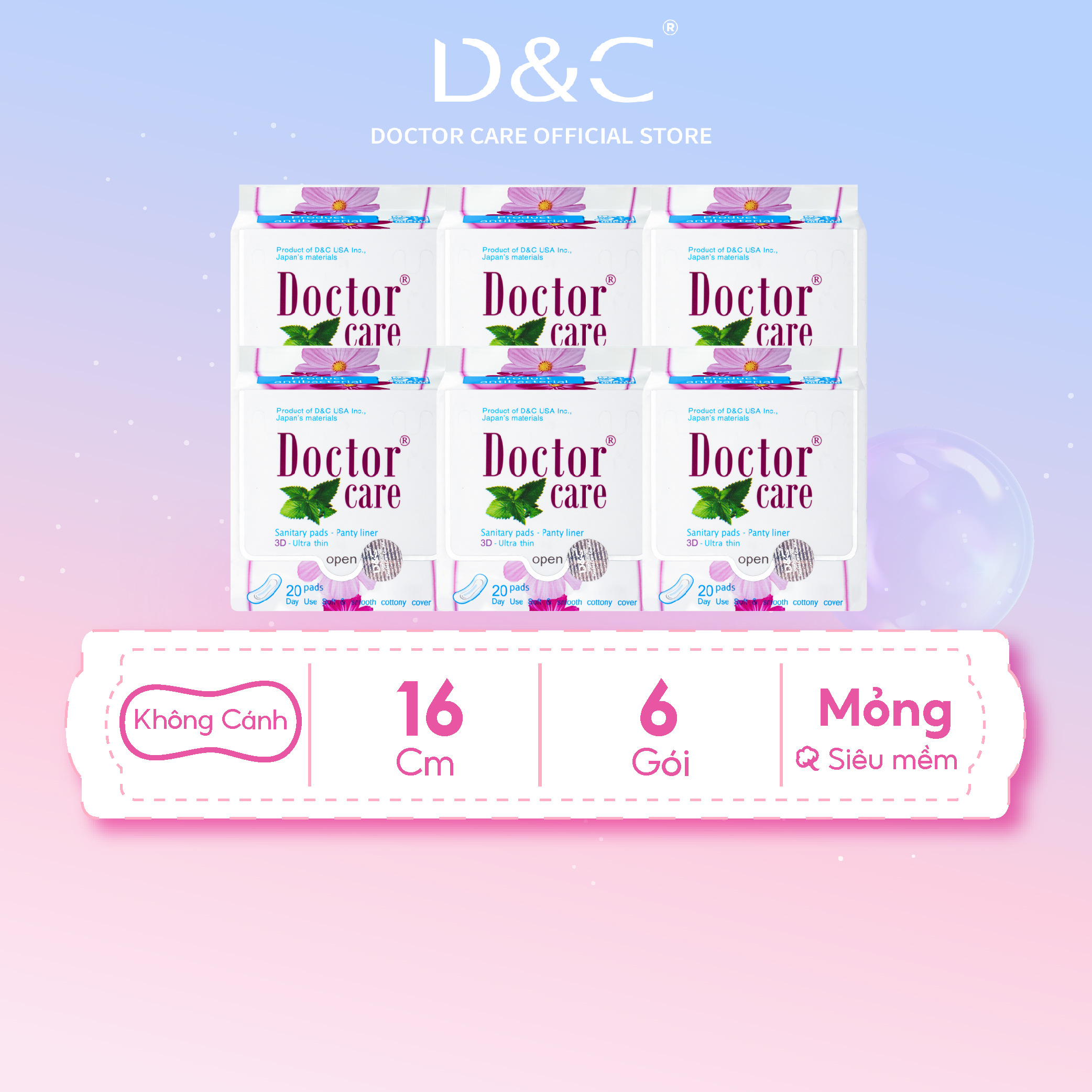 Combo 6 Băng vệ sinh hàng ngày  thảo dược Doctor Care 16 cm siêu khô thoáng cả ngày dài