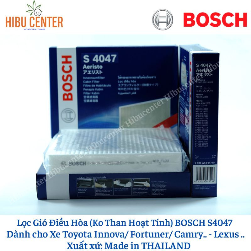 Lọc Gió Điều Hòa Loại Tiêu Chuẩn BOSCH Mã S4047 Dành cho Xe Toyota Innova, Fortuner, Camry, Vios.. .Lexus LX 570,GS300..