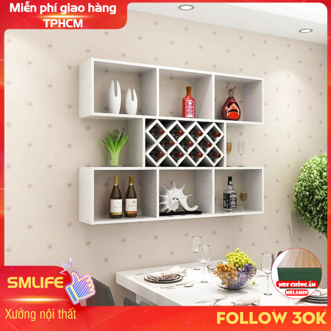 Kệ rượu gỗ hiện đại SMLIFE Abigale | Gỗ MDF dày 17mm chống ẩm | D120xR23xC100cm