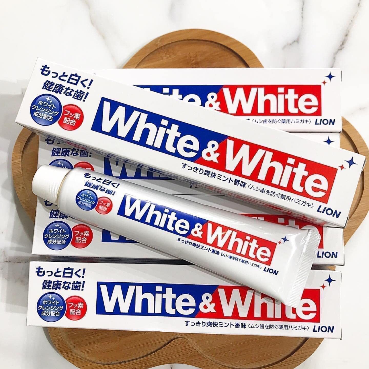 set 5 tuýp KEM ĐÁNH RĂNG WHITE &amp; WHITE LION NHẬT BẢN 150g