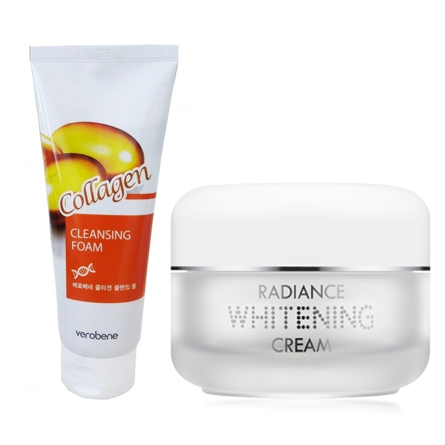 COMBO Sữa rửa mặt Collagen–Verobene Collagen Cleansing Foam 150ml + Kem dưỡng trắng da - Javin De Seoul Radiance Whitening Cream 50g