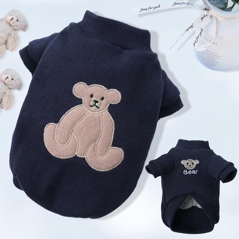 Quần áo vải Cotton cho Chó Mèo hình gấu thêu , Áo Giữ ấm ,Áo dày có tay. Quần Áo Thú Cưng