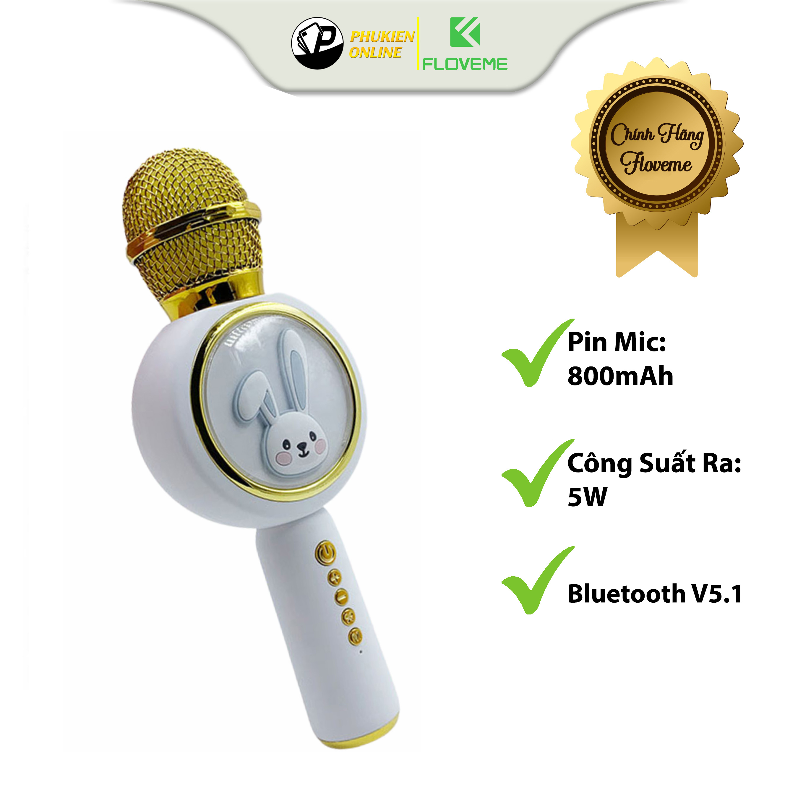 Micro Karaoke Bluetooth Không Dây Kèm Loa Floveme X6 Hình Thỏ Đáng Yêu Âm Thanh Trầm Ấm Hát Hay Bắt Gịong Tốt-Hàng chính hãng