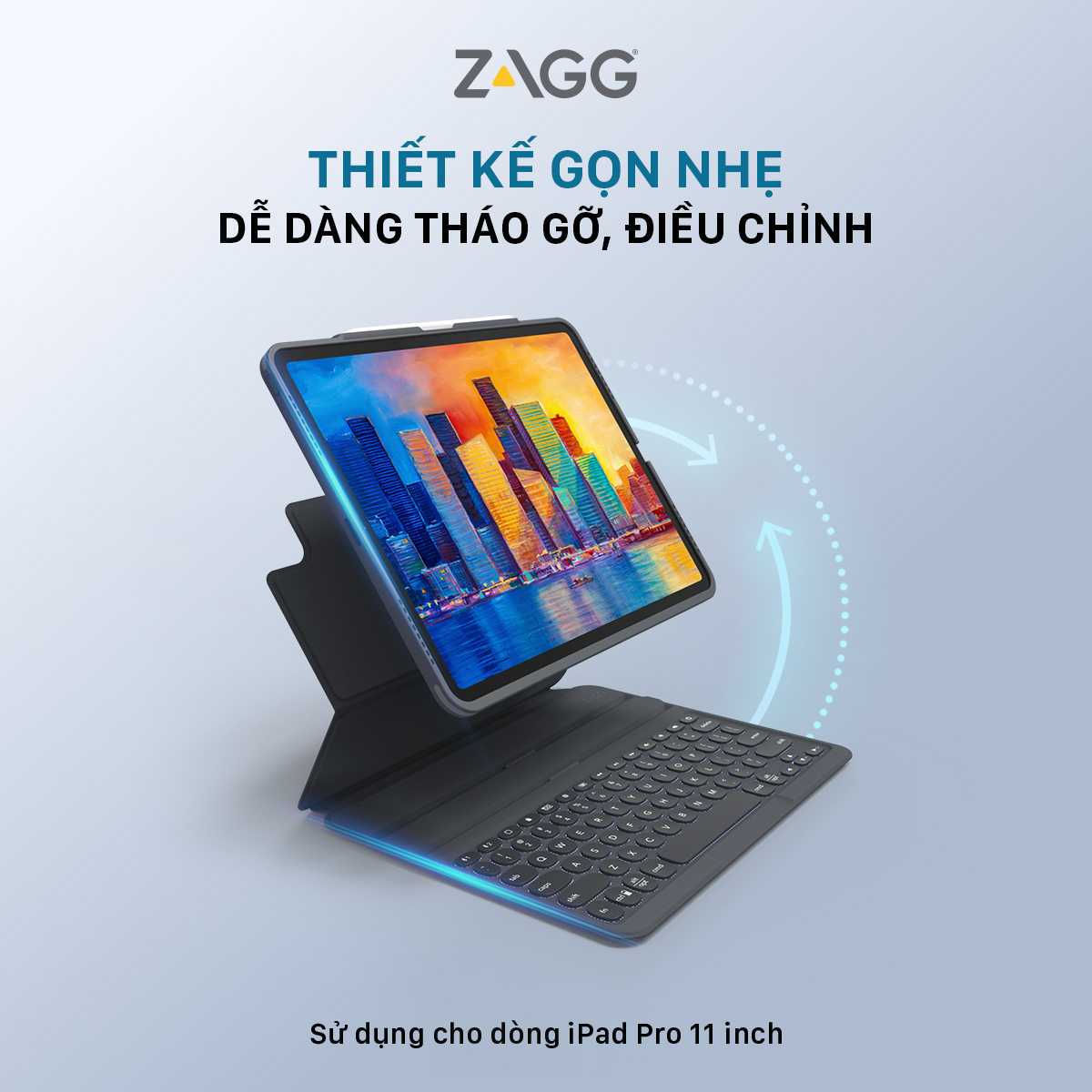 Ốp lưng kèm bàn phím ZAGG Pro Keys dành cho iPad Pro 11 inch - hàng chính hãng