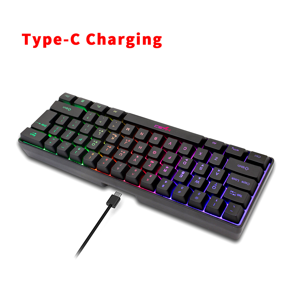 HXSJ L500 61-key Dual-mode Keyboard BT 5.0 Compact Keyboard 2.4G Wireless RGB Backlit Keyboard
