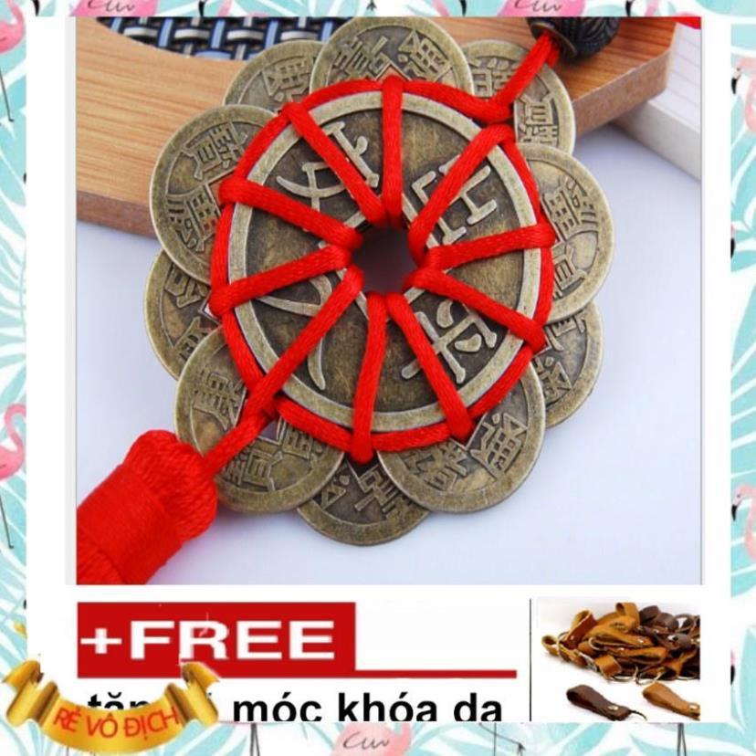 Đồng tiền hoa mai ️️ Bộ 2 Tiền Xu Mai Hoa 10 Cánh Rời-Mai Hoa Thập Toàn 206230-2+ Tặng 1 Móc khóa da