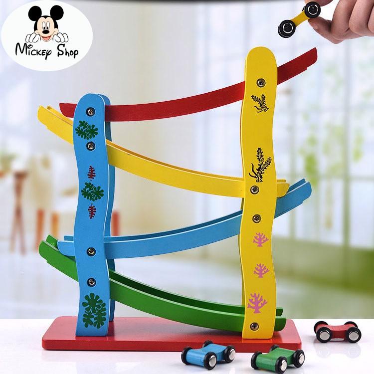Xe Cầu Trượt ĐỒ CHƠI GỖ AN TOÀN Tặng Kèm 4 Xe Rèn Kỹ Năng Khéo Léo Cho Bé