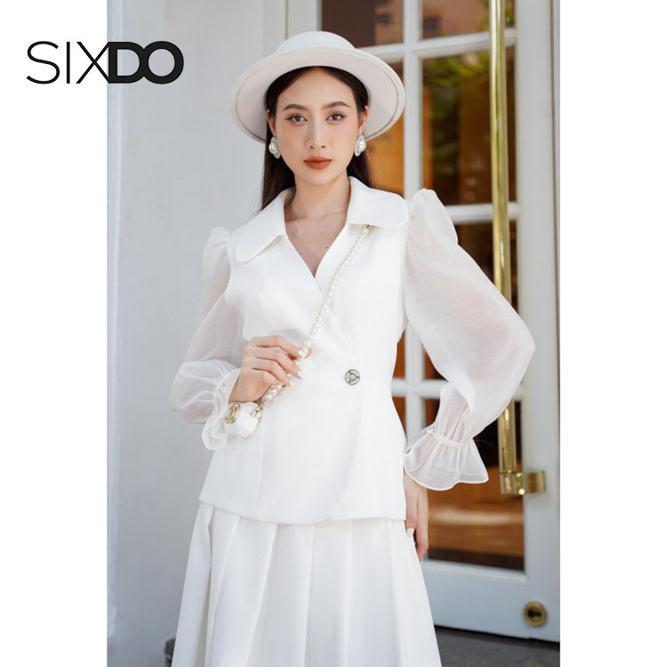 Áo vest trắng nữ phối tay voan SIXDO