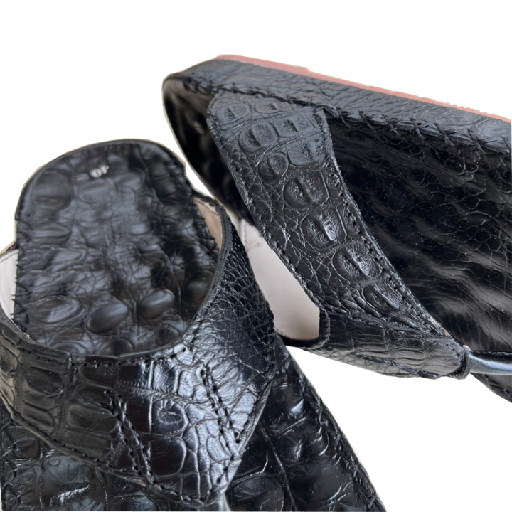 Dép xỏ ngón nam da cá sấu màu đen chính hãng Trường Hải may viền chắc chắn DCS255
