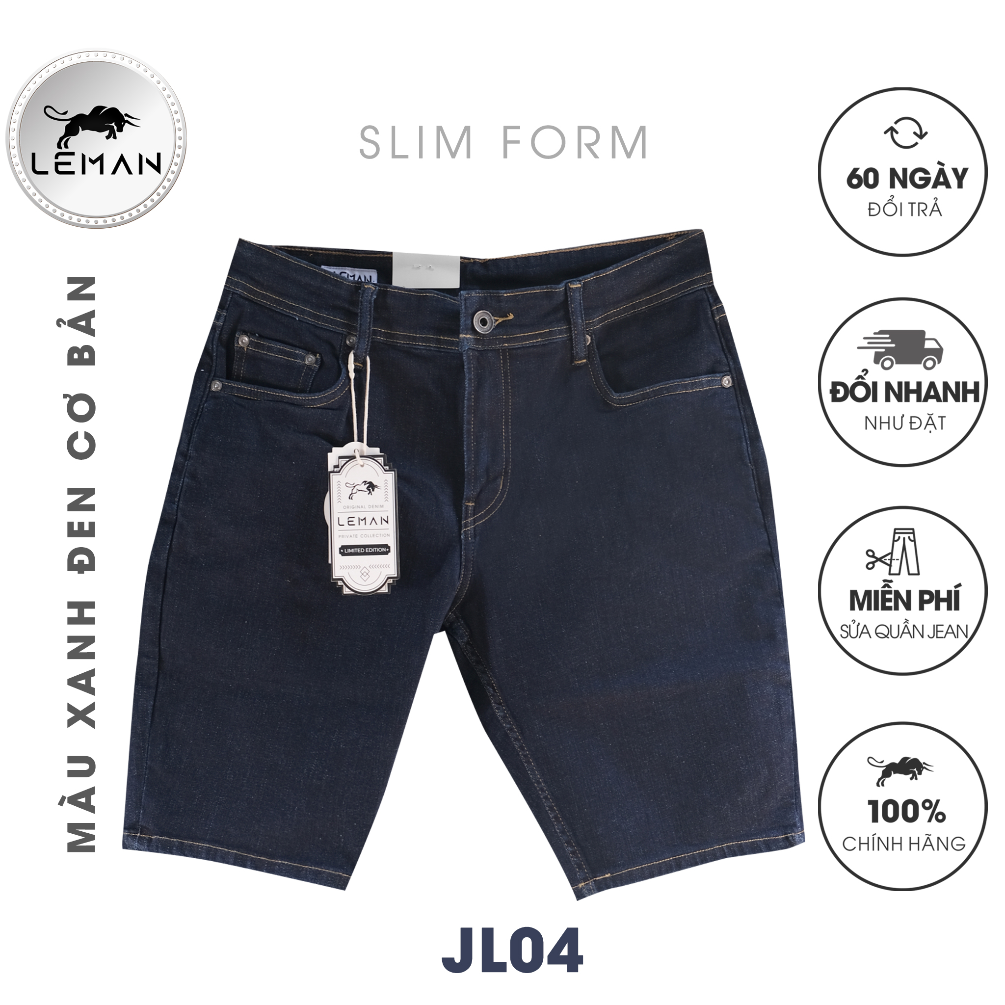 Quần Short Jean nam Leman xanh trơn JL04 - Slim Form