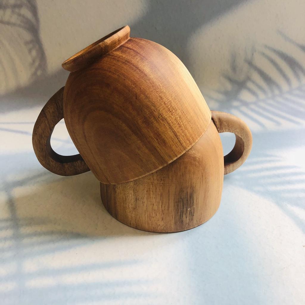 Cốc Gỗ Keo 10x8cm Có Tay Cầm, Phong Cách Vintage,Cốc Uống Trà, Cà Phê, Cốc Gỗ Tự Nhiên Của Craft Closet
