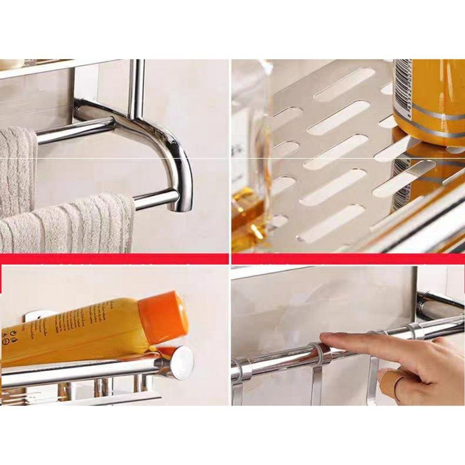 Kệ inox cao cấp treo khăn phòng tắm Giá treo khăn dán tường không cần khoan đục