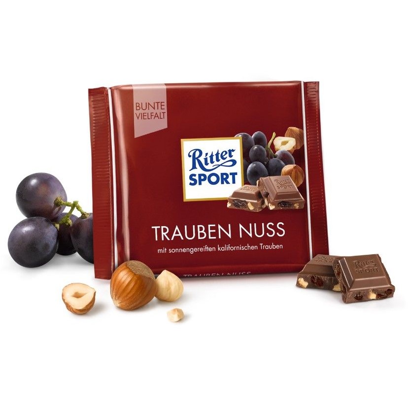 Combo 6 thanh Chocolate Ritter Sport Trauben Nuss nhân Nho &amp; Hạt dẻ 100gr