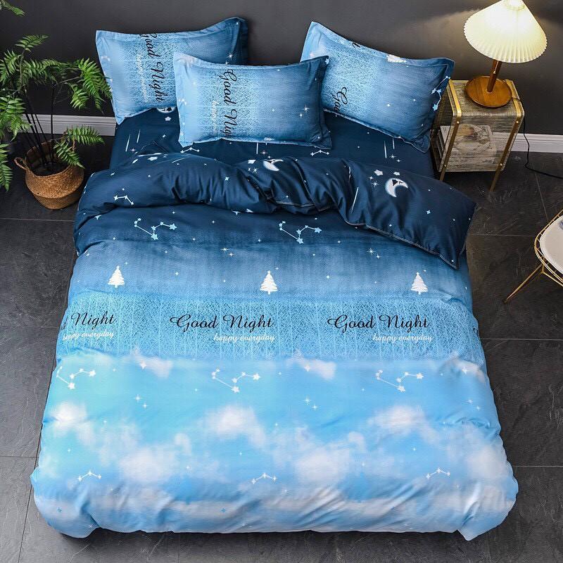 Bộ chăn ga gối Cotton poly M2T Bedding Good night, vỏ chăn mền, drap nệm và 2 vỏ gối