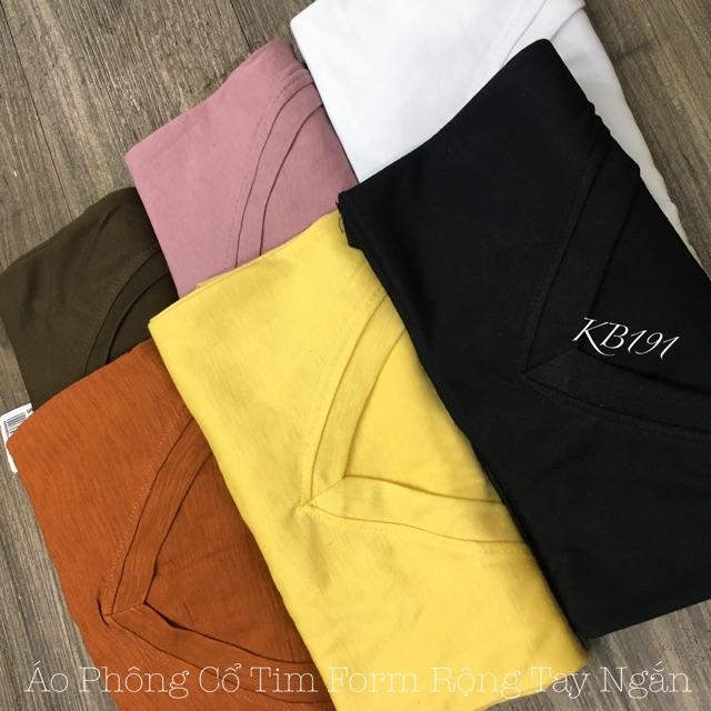 Áo Phông Cổ Tim Form Rộng Tay Ngắn