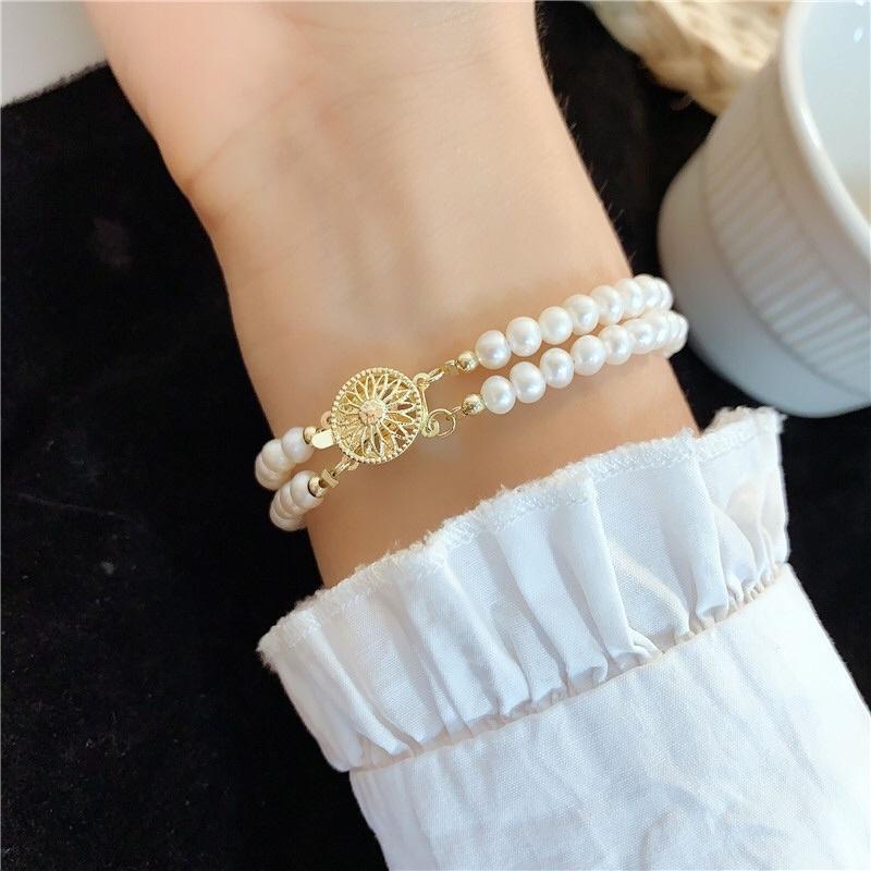 Vòng Tay Ngọc Trai Sợi Đôi Khóa Bạc S925, Lắc Tay 2 Sợi Ngọc Trai Nước Ngọt - Trường Thịnh Ngọc Trai