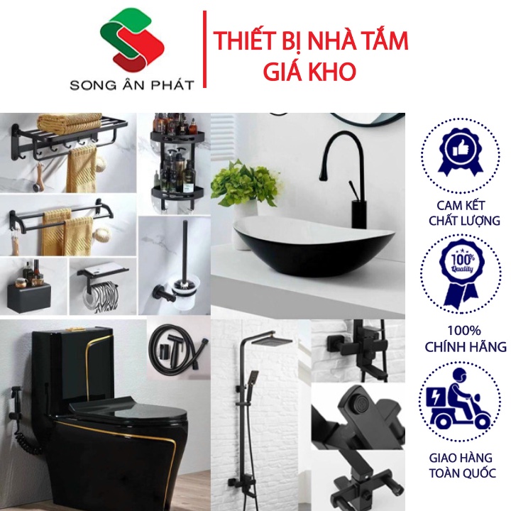 Combo Thiết Bị Vệ Sinh, Combo Thiết Bị Nhà Tắm Màu Đen 045 – Thiết Bị Nhà Tắm Giá Kho