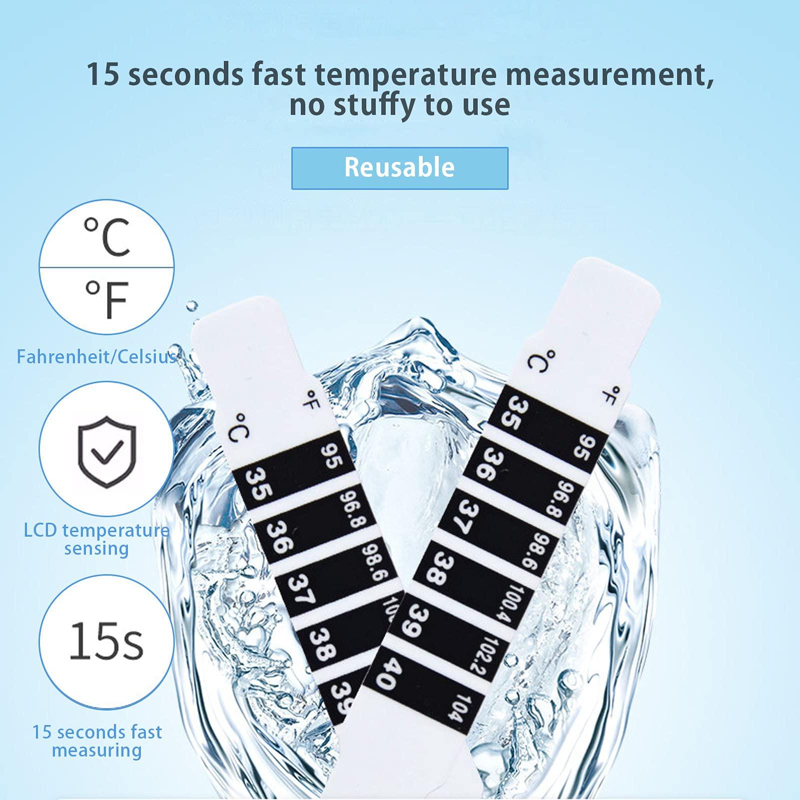 Dải nhiệt độ 20 mảnh, Celsius và Fahrenheit của nhiệt kế phía trước của trẻ sơ sinh và trẻ em bị sốt phía trước có thể tái sử dụng với 20 hướng dẫn sử dụng trong nước