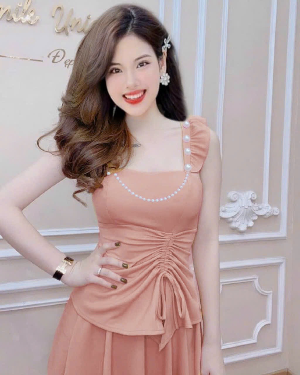 ĐẦM TAY BÈO ĐÍNH CƯỜM, RÚT DÂY 3 MÀU Y HÌNH