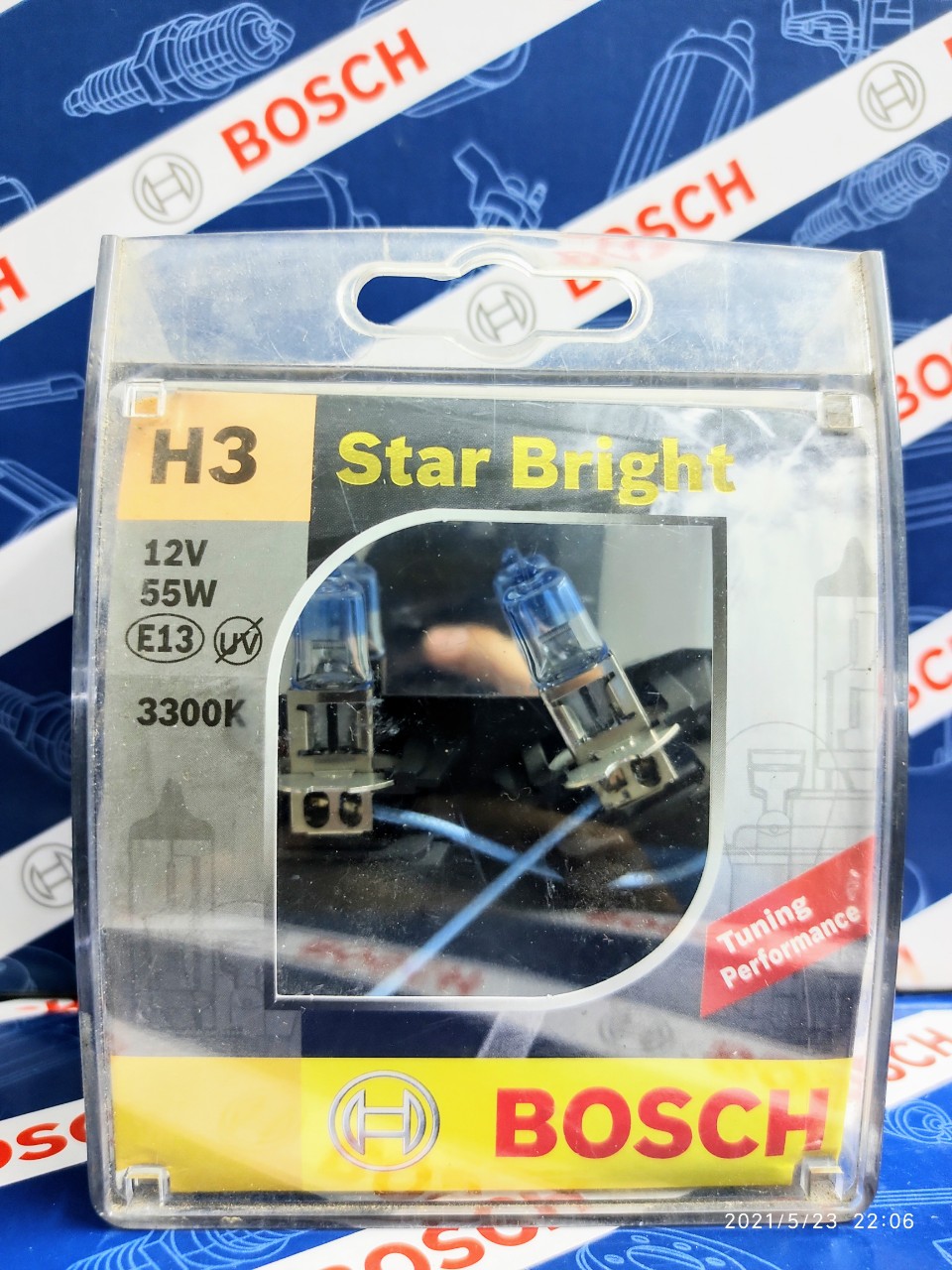 Bóng Đèn Tăng Sáng Bosch H3 12V 55W Star Bright 3300K (Hộp 2 bóng)