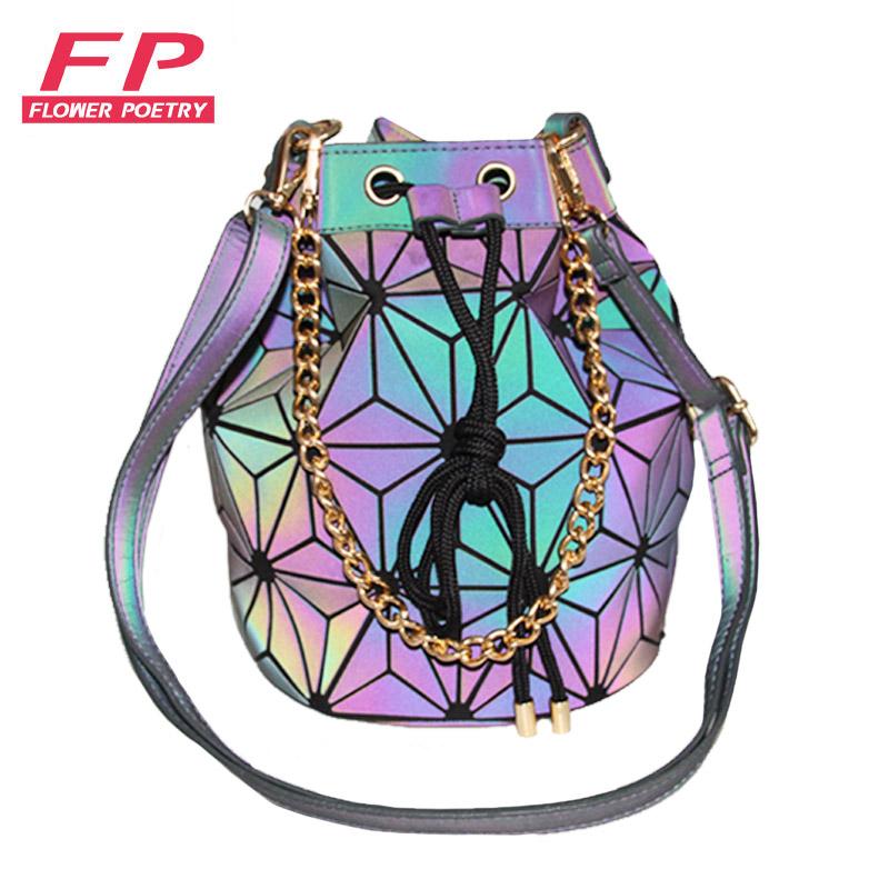 2021 Dạ Quang Nữ Đeo Vai Dây Rút Xô Túi Cho Bé Gái Hình Học Dây Xích Ví Và Túi Cầm Tay Clutch Cổ Túi Bolsa