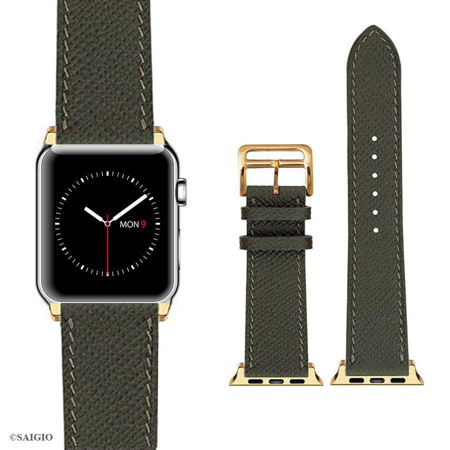 Dây Đồng Hồ Apple Watch 41mm 40mm 38mm, Chất Liệu Da Bê EPSOM Thảo Mộc Cao Cấp, Nhập Khẩu Từ Châu Âu, Dây Đeo Phong Cách Hiện Đại và Sang Trọng, Tương Thích Các Phiên Bản Series 8/7/6/5/4/3/2/1/SE/SE2 - Xanh Midnight Green - ADAPTER BẠC