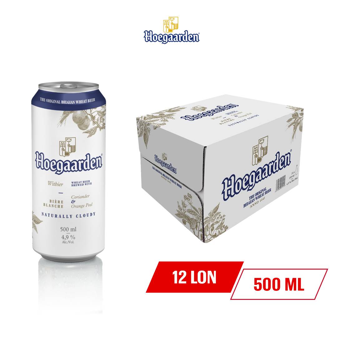 Thùng 12 Lon Bia Hoegaarden White Bỉ - Bia Lúa Mỳ Chính Hiệu (500ml/ lon)